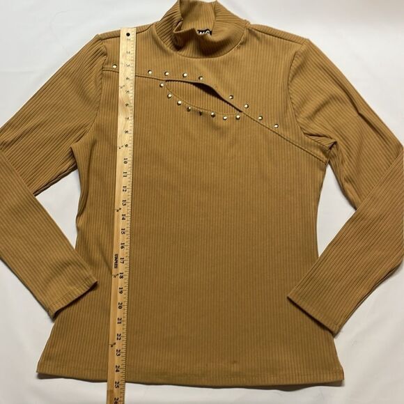 INC International Concept Women’s Tan peek a book Long sleeve Top Sz L - Picture 3 of 7